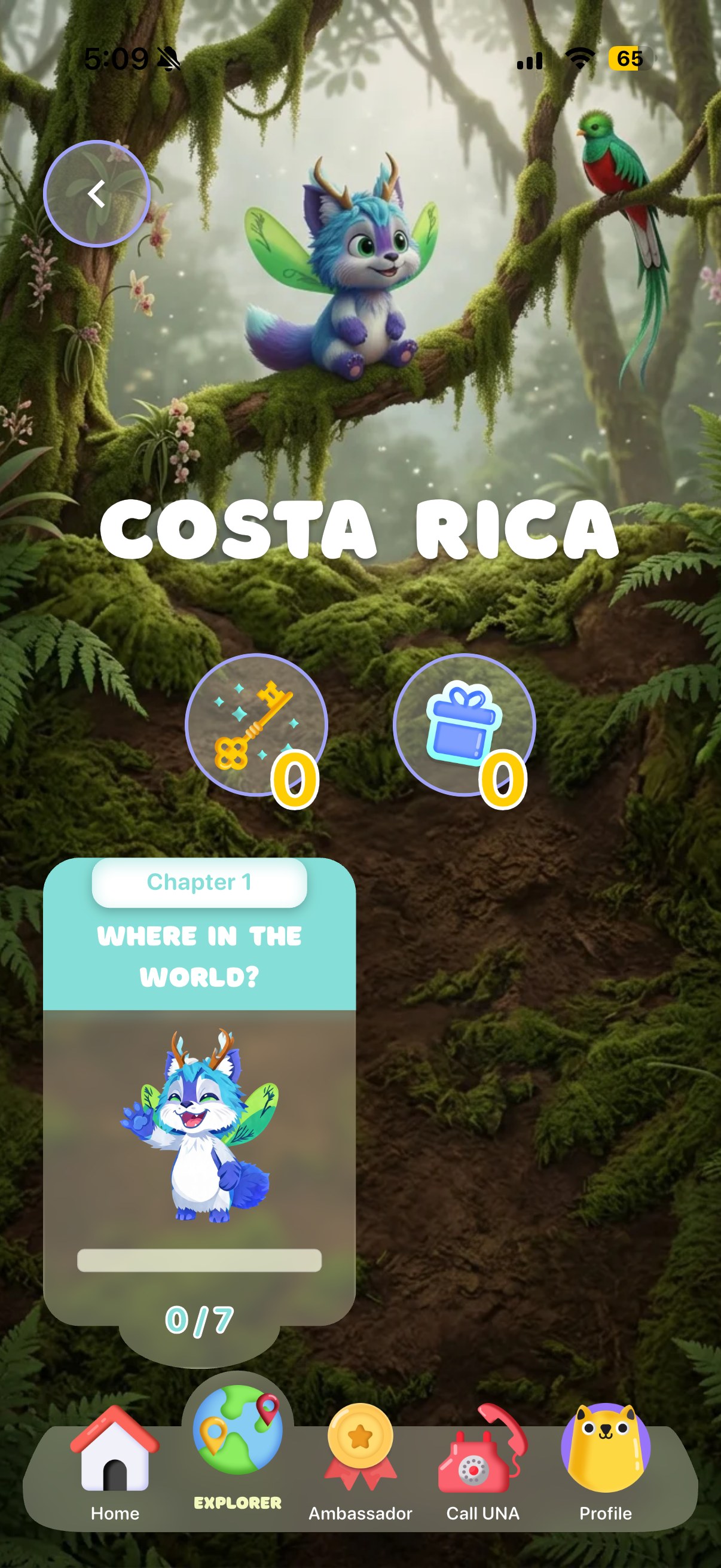 Unomundi Costa Rica chapter exploration screen